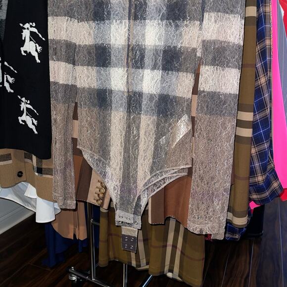 Burberry Checked Stretch-Knit Long Sleeve High Neck Bodysuit in Dark Birch Brown - Picture 12 of 17